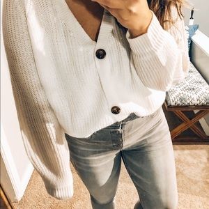 White button cardigan sweater L